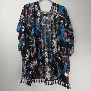COCO AND CARMEN Kimono Cover Up Vacation Beach Travel Rayon Floral Print One Siz